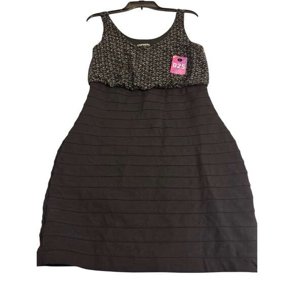 Express Dress Women's Size med Black Silver Metallic Lace Cocktail Sexy Stretch - Picture 1 of 6